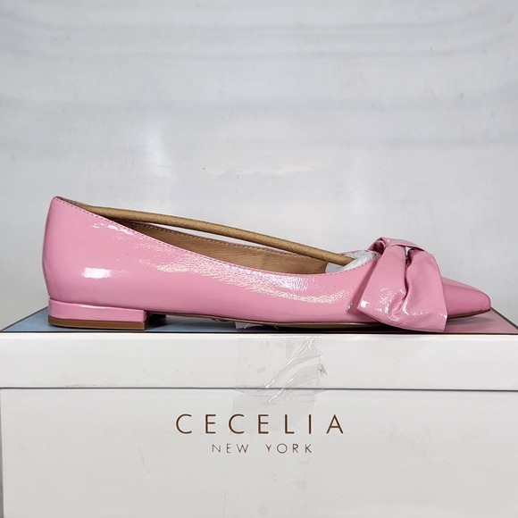 CECELIA NEW YORK Shoes - Cecelia New York Flats Women Size 8.5 Pink Brie Bow Patent Leather Pointed Toe